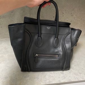 Celine black medium luggage tote w/ silver detail